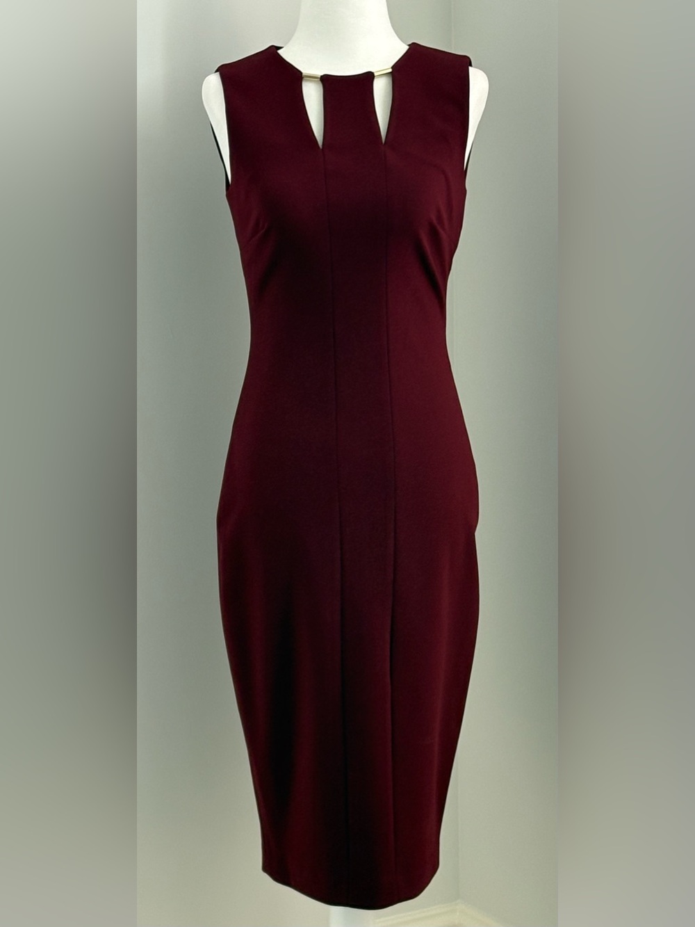 Calvin Klein Sleeveless Midi Dress in Burgundy